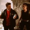 Angelina Jolie and Simon West in Lara Croft: Tomb Raider