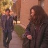 Kris Lemche (left) Emily Perkins (center) and Joey Gowdy (right) on the set of Ginger Snaps in Canada.