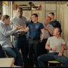 After pulling a prank on a rookie firefighter, Jack Morrison (Joaquin Phoenix, center) jokes with his comrades at the firehouse, including (Left to right) Ray Gauquin (Balthazar Getty), Captain Kennedy (John Travolta,), Don Miller (Kevin Daniels), Tommy Drake (Morris Chestnut), Frank McKinney (Kevin Chapman), Ed Reilly (Robert Lewis), Lenny Richter (Robert Patrick), and Keith Perez (Jay Hernandez).