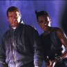 Still of Roger Moore and Grace Jones in A View to a Kill